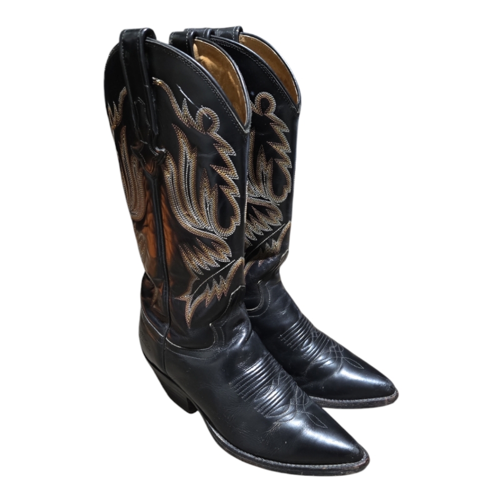 Botas Jaca Cowboy Western Boots Mexico Size 25 EE- US 7.5 Black Leather